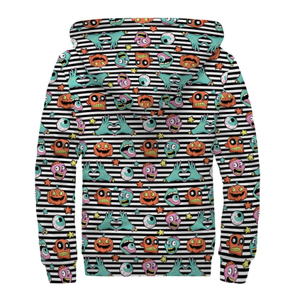 Halloween Zombie Striped Pattern Print Sherpa Lined Zip Up Hoodie