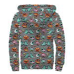 Halloween Zombie Striped Pattern Print Sherpa Lined Zip Up Hoodie