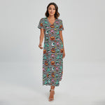 Halloween Zombie Striped Pattern Print Short Sleeve Maxi Dress