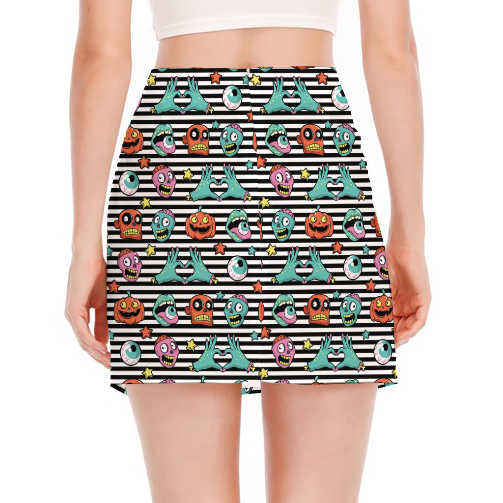 Halloween Zombie Striped Pattern Print Side Slit Mini Skirt