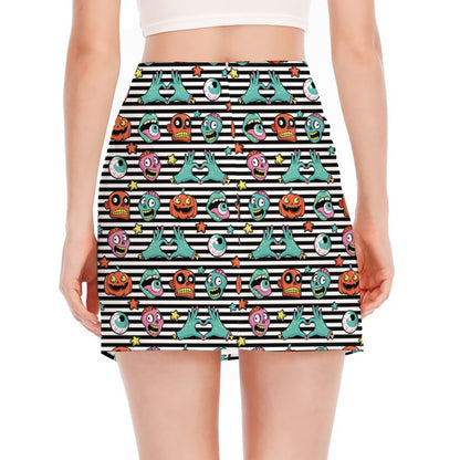 Halloween Zombie Striped Pattern Print Side Slit Mini Skirt