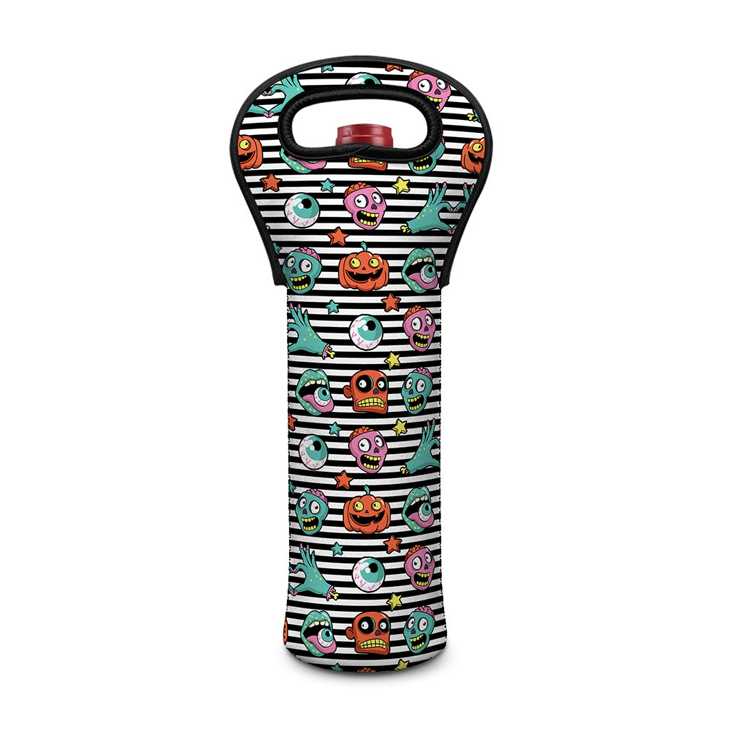 Halloween Zombie Striped Pattern Print Single Neoprene Wine Tote