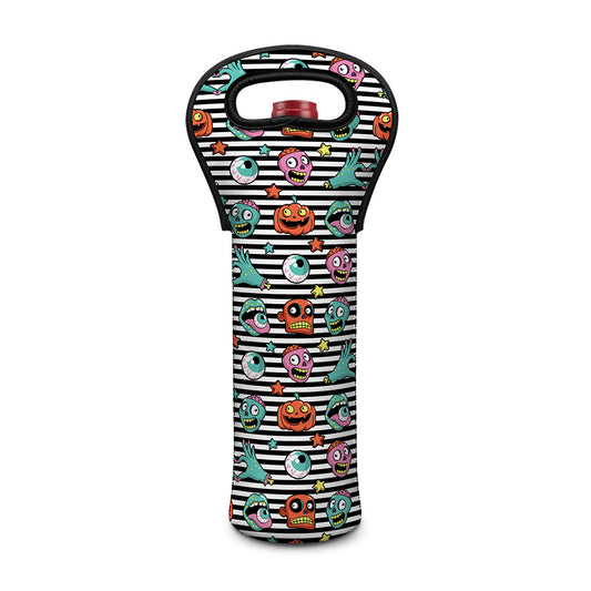 Halloween Zombie Striped Pattern Print Single Neoprene Wine Tote