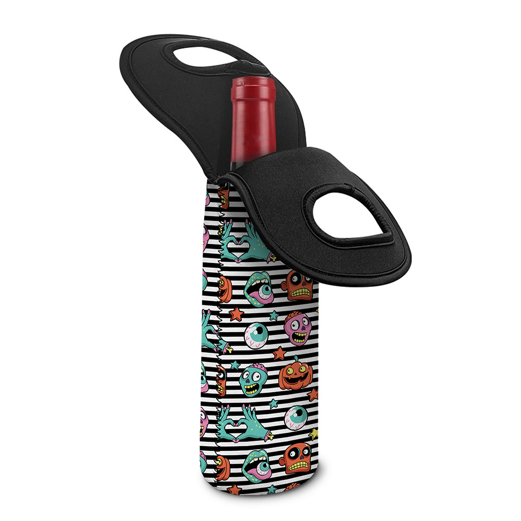 Halloween Zombie Striped Pattern Print Single Neoprene Wine Tote