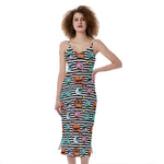Halloween Zombie Striped Pattern Print Slim Fit Midi Cami Dress