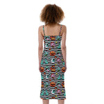 Halloween Zombie Striped Pattern Print Slim Fit Midi Cami Dress