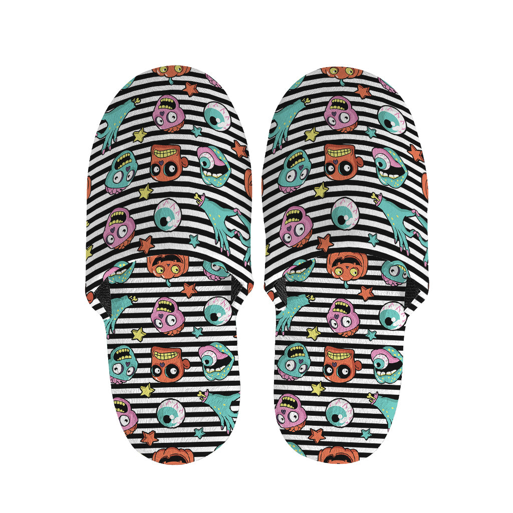 Halloween Zombie Striped Pattern Print Slippers