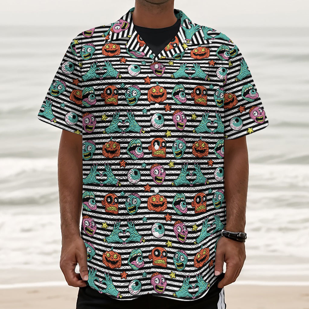 Halloween Zombie Striped Pattern Print Textured Short Sleeve Shirt