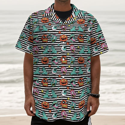 Halloween Zombie Striped Pattern Print Textured Short Sleeve Shirt