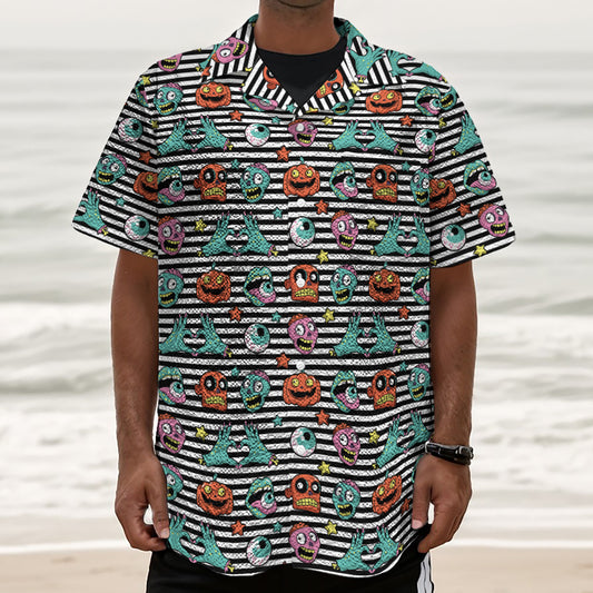 Halloween Zombie Striped Pattern Print Textured Short Sleeve Shirt