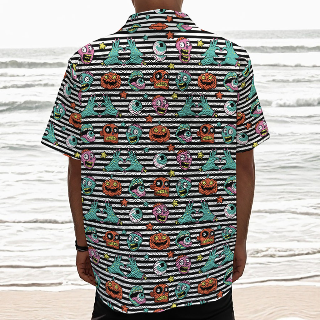 Halloween Zombie Striped Pattern Print Textured Short Sleeve Shirt