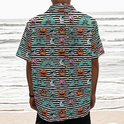 Halloween Zombie Striped Pattern Print Textured Short Sleeve Shirt