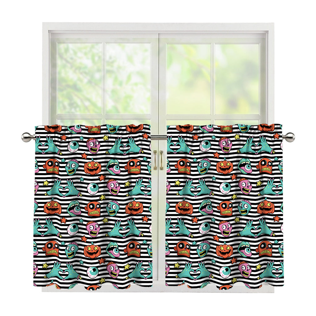 Halloween Zombie Striped Pattern Print Tier Curtains