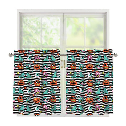 Halloween Zombie Striped Pattern Print Tier Curtains