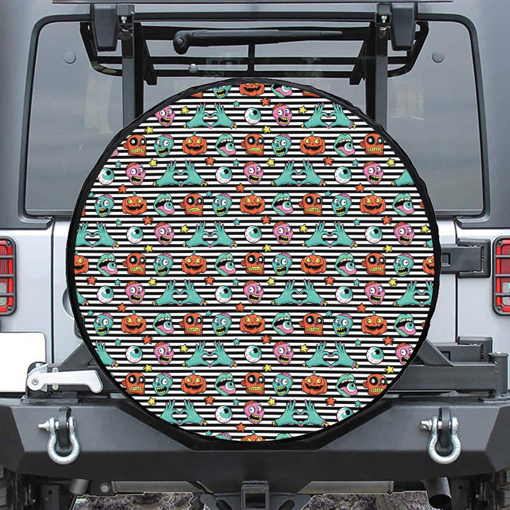 Halloween Zombie Striped Pattern Print Tire Cover