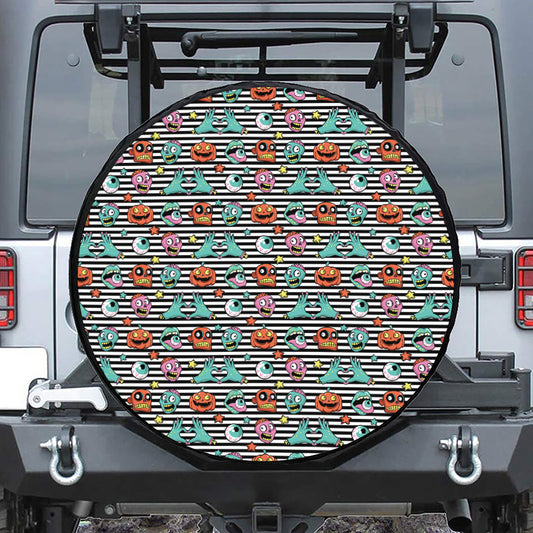 Halloween Zombie Striped Pattern Print Tire Cover