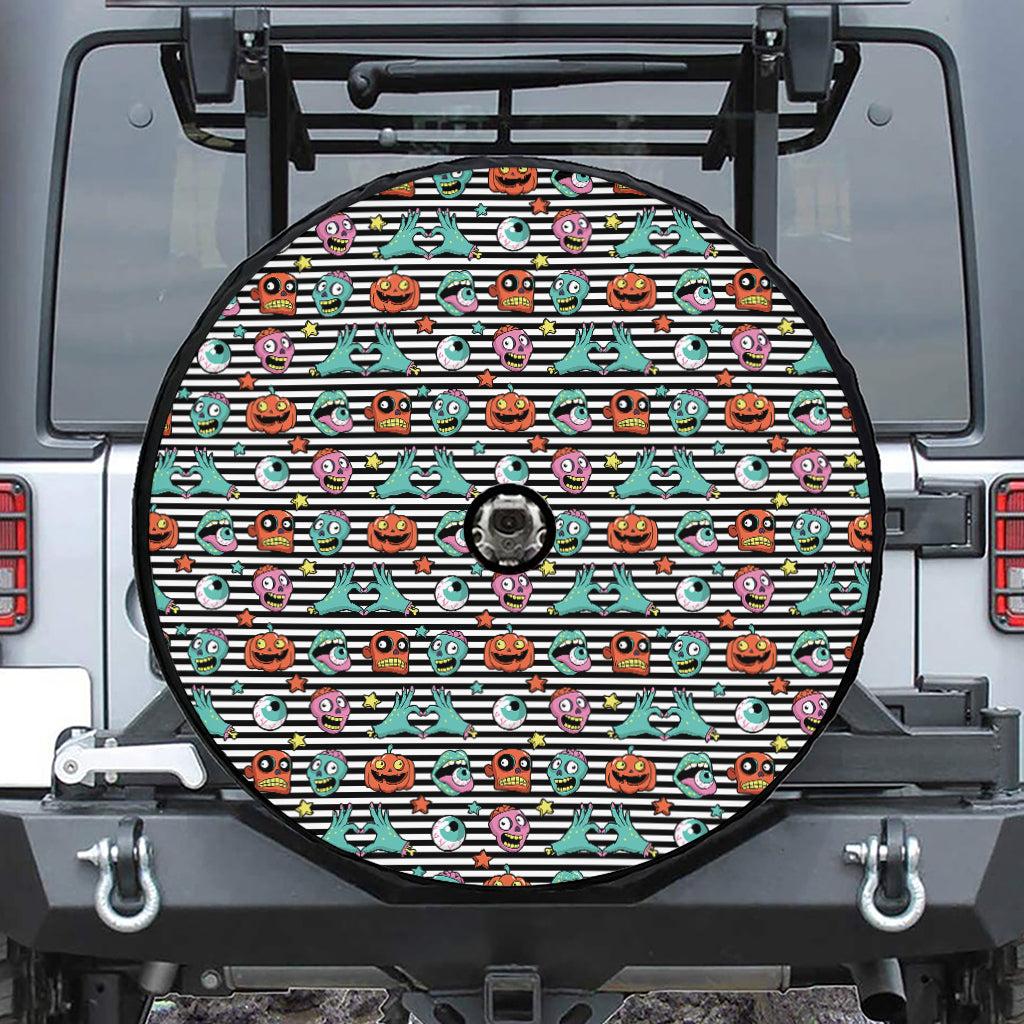 Halloween Zombie Striped Pattern Print Tire Cover With Camera Hole