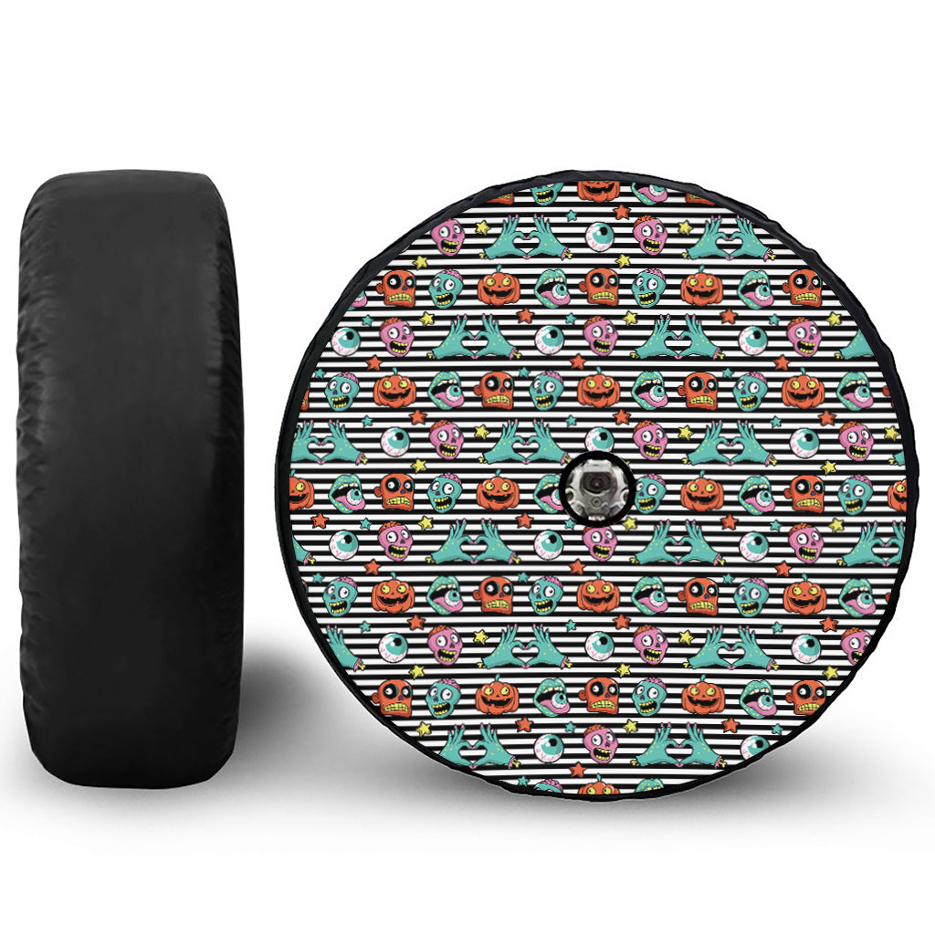 Halloween Zombie Striped Pattern Print Tire Cover With Camera Hole