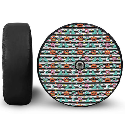 Halloween Zombie Striped Pattern Print Tire Cover With Camera Hole