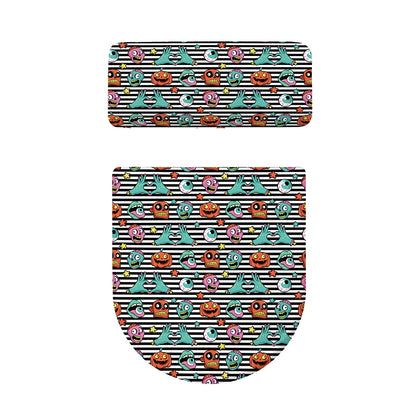 Halloween Zombie Striped Pattern Print Toilet Lid And Tank Cover Set