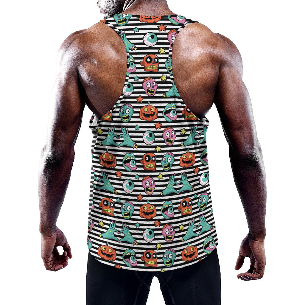 Halloween Zombie Striped Pattern Print Training Tank Top