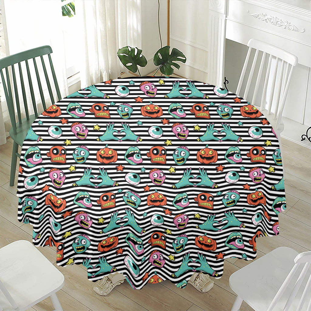 Halloween Zombie Striped Pattern Print Waterproof Round Tablecloth
