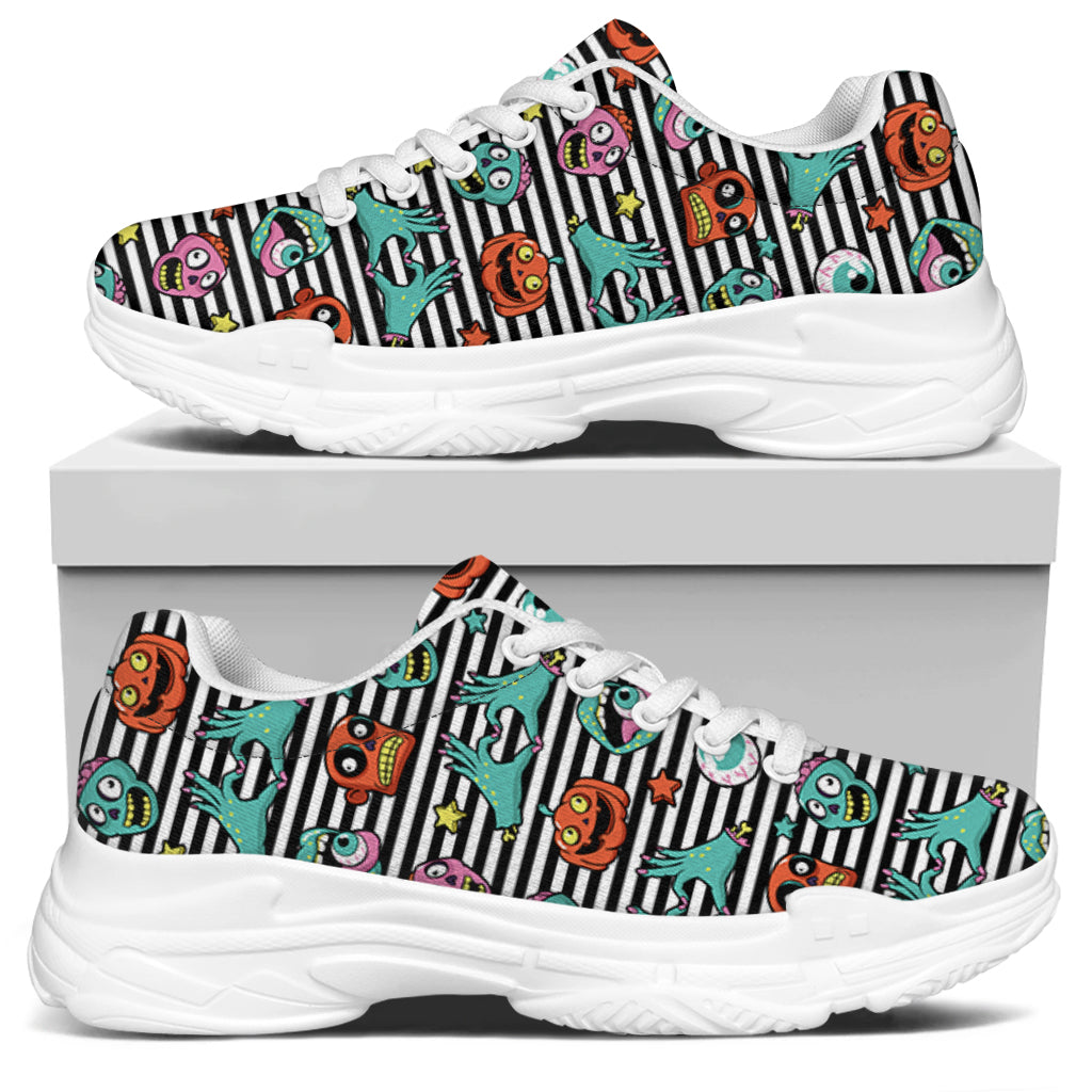 Halloween Zombie Striped Pattern Print White Chunky Shoes