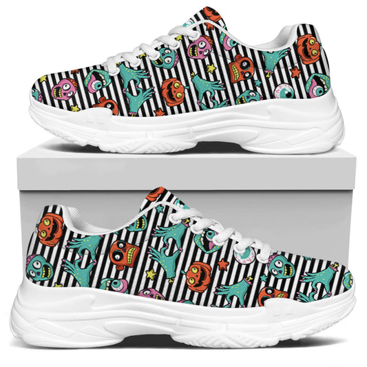 Halloween Zombie Striped Pattern Print White Chunky Shoes