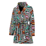 Halloween Zombie Striped Pattern Print Women's Bathrobe