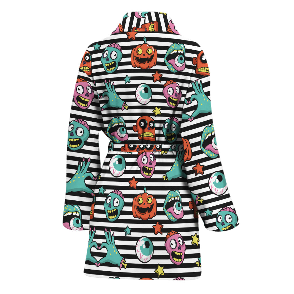 Halloween Zombie Striped Pattern Print Women's Bathrobe