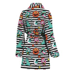 Halloween Zombie Striped Pattern Print Women's Bathrobe