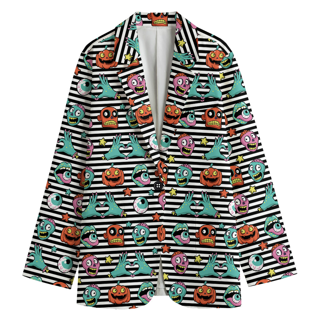 Halloween Zombie Striped Pattern Print Women's Blazer