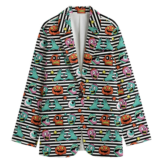 Halloween Zombie Striped Pattern Print Women's Blazer