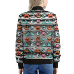Halloween Zombie Striped Pattern Print Women's Bomber Jacket