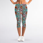 Halloween Zombie Striped Pattern Print Women's Capri Leggings