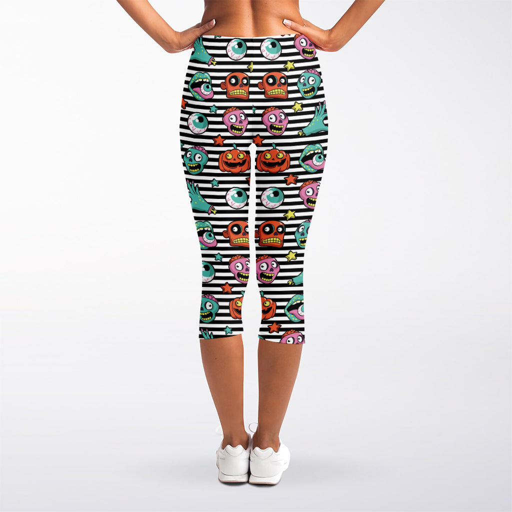 Halloween Zombie Striped Pattern Print Women's Capri Leggings