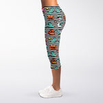 Halloween Zombie Striped Pattern Print Women's Capri Leggings
