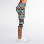 Halloween Zombie Striped Pattern Print Women's Capri Leggings