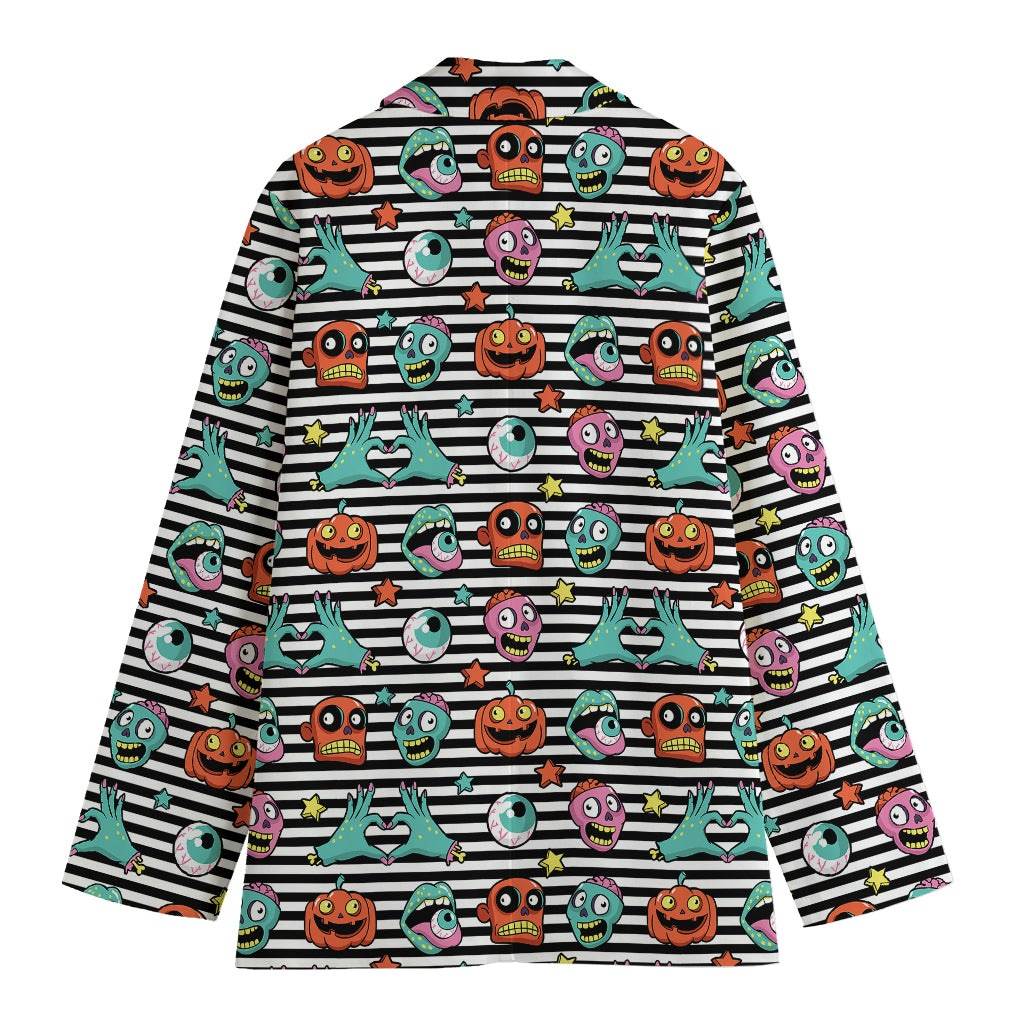 Halloween Zombie Striped Pattern Print Women's Cotton Blazer
