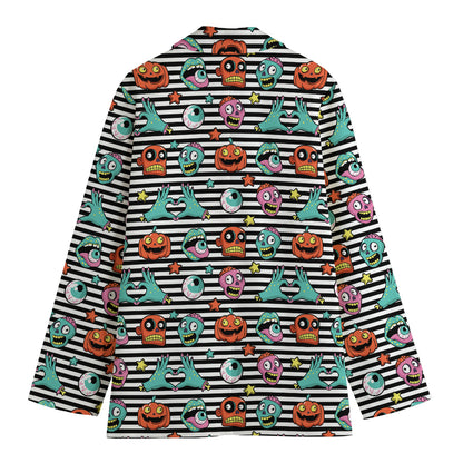 Halloween Zombie Striped Pattern Print Women's Cotton Blazer