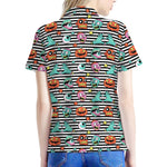 Halloween Zombie Striped Pattern Print Women's Polo Shirt