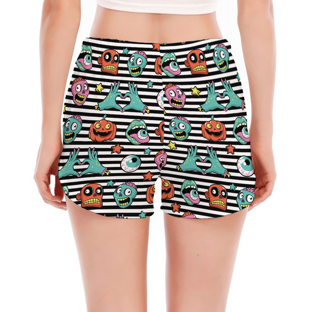 Halloween Zombie Striped Pattern Print Women's Split Running Shorts