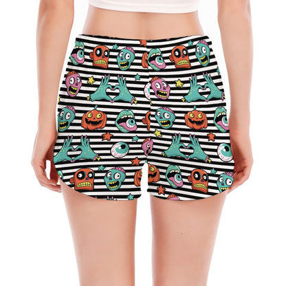 Halloween Zombie Striped Pattern Print Women's Split Running Shorts