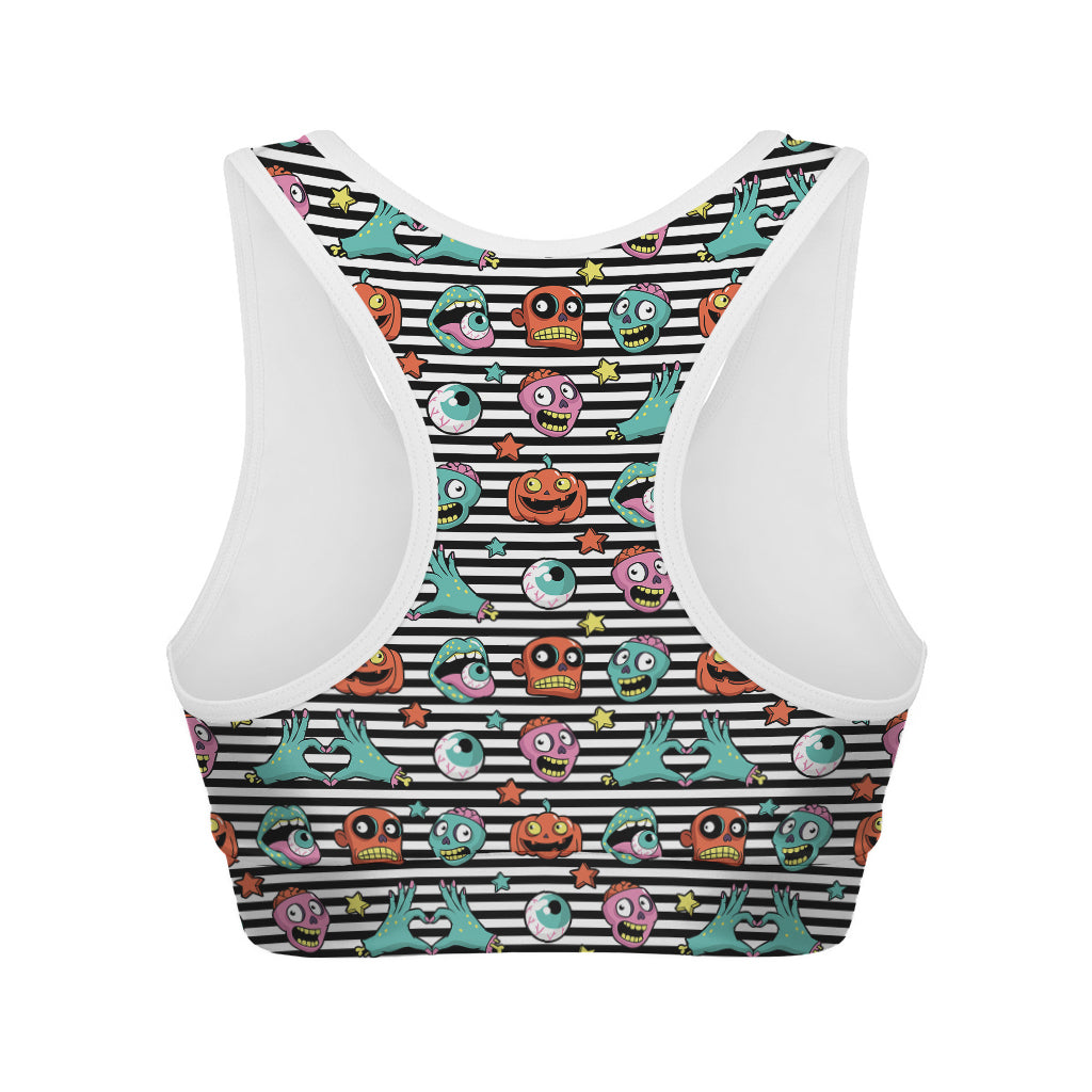 Halloween Zombie Striped Pattern Print Women's Sports Bra