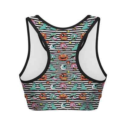 Halloween Zombie Striped Pattern Print Women's Sports Bra