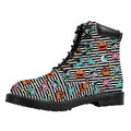 Halloween Zombie Striped Pattern Print Padded Collar Lace Up Boots