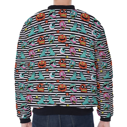 Halloween Zombie Striped Pattern Print Zip Sleeve Bomber Jacket