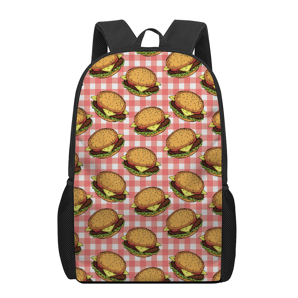 Hamburger Plaid Pattern Print 17 Inch Backpack