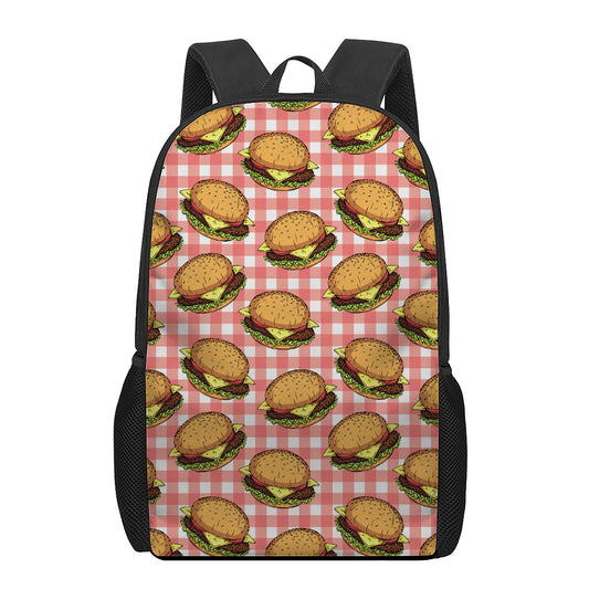 Hamburger Plaid Pattern Print 17 Inch Backpack