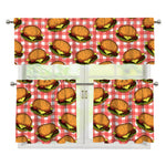 Hamburger Plaid Pattern Print 3 Piece Kitchen Curtains